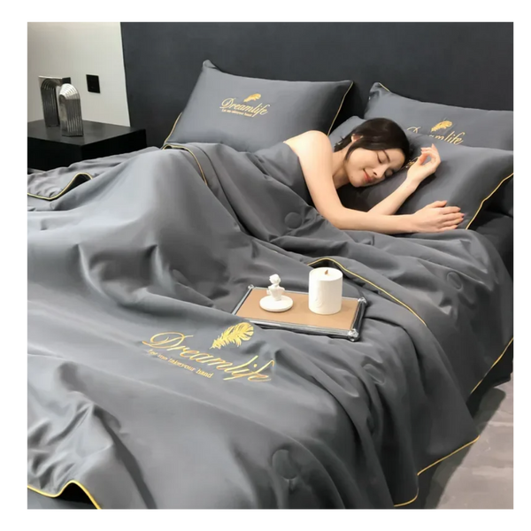 Premium Icy Silk Linen Duvet Cover for Cool Night Comfort