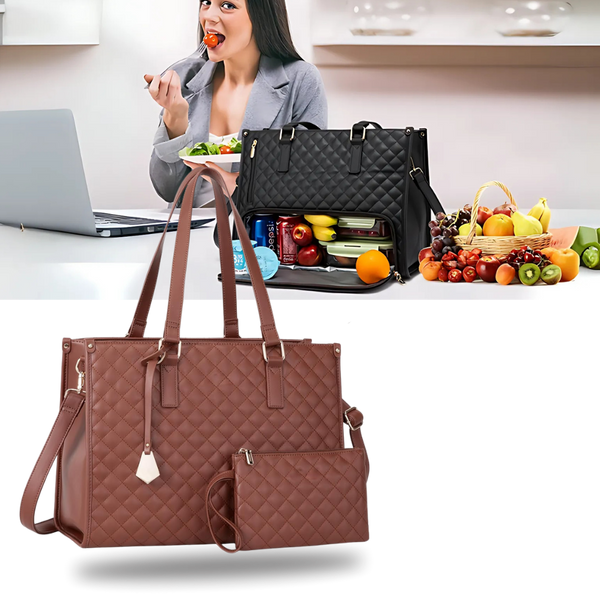 Insulated Tote Bag With Lunch Compartment And Laptop Space