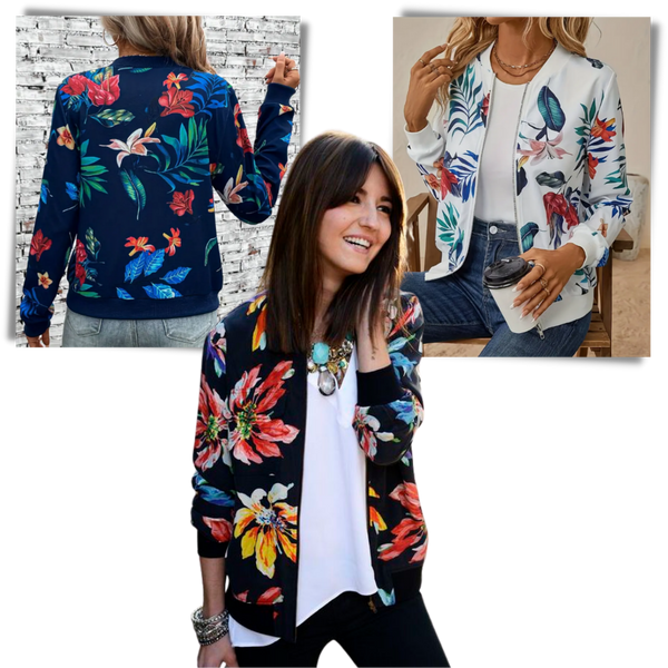 Floral Bomber Jacket With Lightweight Comfort And Zip Closure