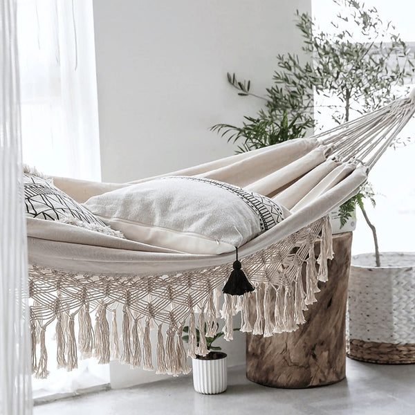 Handcrafted Cotton Macrame Hammock With Loop End For Easy Hanging
