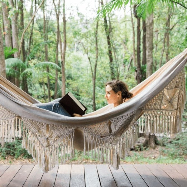 Handcrafted Cotton Macrame Hammock With Loop End For Easy Hanging