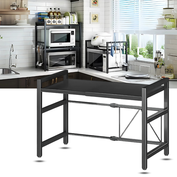 Expandable Kitchen Rack For Clutter Free Countertops With Hooks