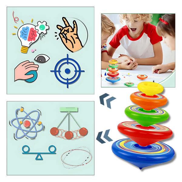 Educational Layered Spin Gyro Toy With One Push Launcher