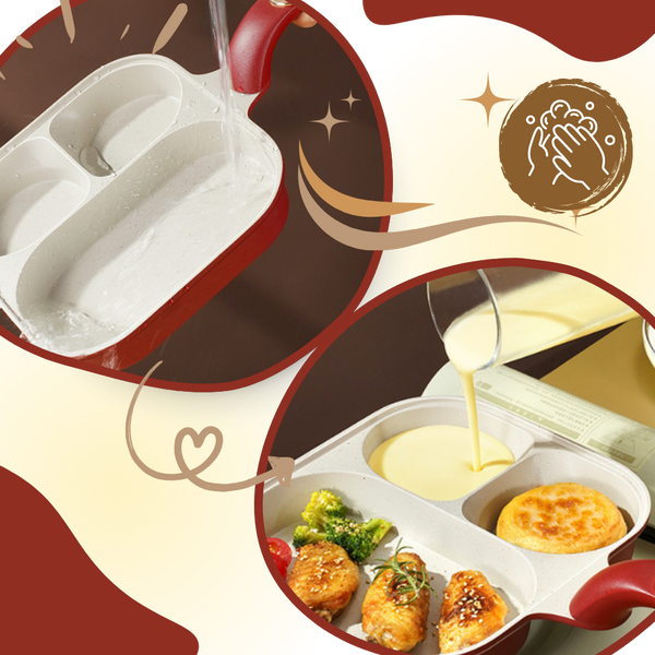 Three Section Pan With Even Heat Distribution And Nonstick Coating