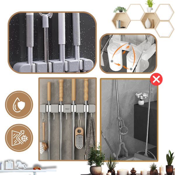 All Purpose Broom Holder With Secure Moisture Resistant Mount