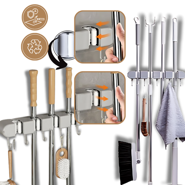 All Purpose Broom Holder With Secure Moisture Resistant Mount