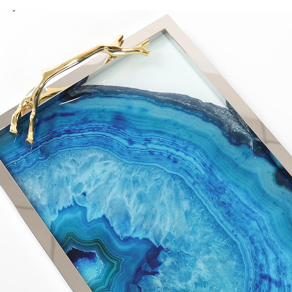 Blue Agate Serving Tray Natural Stone Home Decor Accent Piece