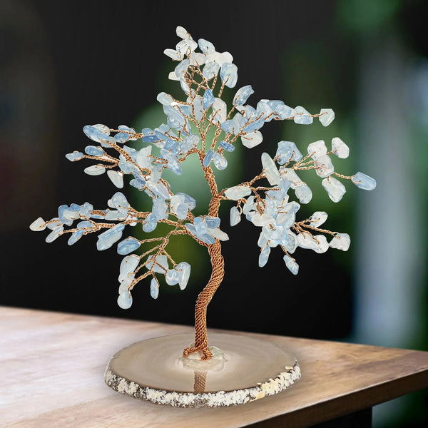 Natural Aquamarine Stone Tree Ornament For Home Decor And Serenity