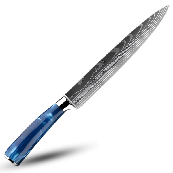 Atlantic Blue Japanese Knife Set With Damascus Design And Razor Sharpness