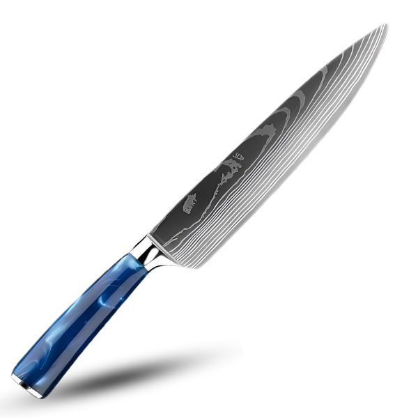 Atlantic Blue Japanese Knife Set With Damascus Design And Razor Sharpness