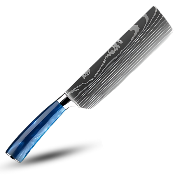 Atlantic Blue Japanese Knife Set With Damascus Design And Razor Sharpness