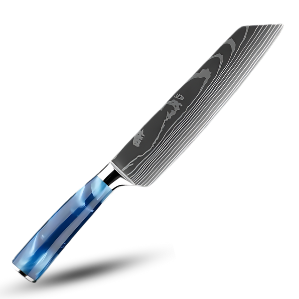 Atlantic Blue Japanese Knife Set With Damascus Design And Razor Sharpness