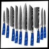 Atlantic Blue Japanese Knife Set With Damascus Design And Razor Sharpness