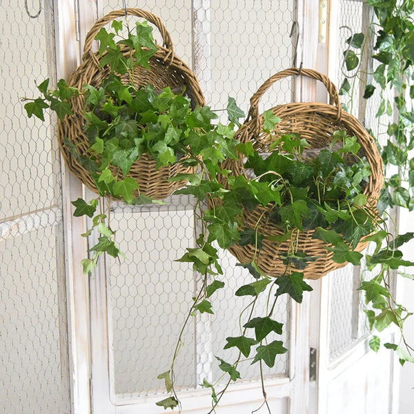 Handwoven Rattan Hanging Wall Planter Eco Friendly Decor For Indoor Plants