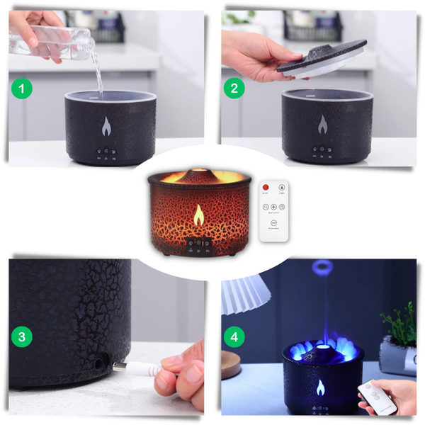 Volcano Inspired Humidifier With Aroma Diffuser And LED Flame Ambience