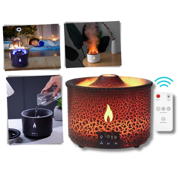 Volcano Inspired Humidifier With Aroma Diffuser And LED Flame Ambience