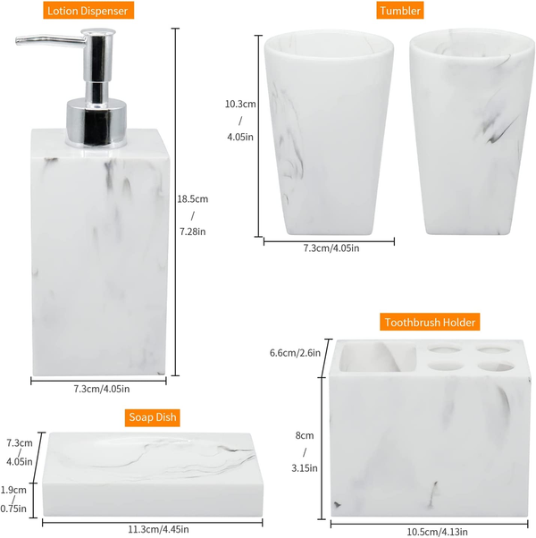 Milan Marble 5 Piece Bathroom Set Elegant Home Decor Accessories