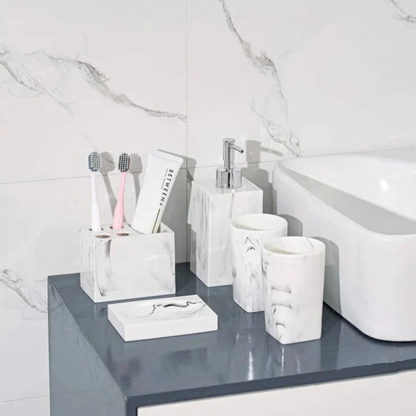 Milan Marble 5 Piece Bathroom Set Elegant Home Decor Accessories