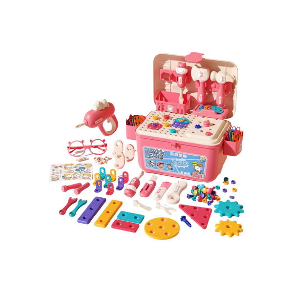 Kids Toolbox With Puzzle Screws And Real Electric Drill For Problem Solving