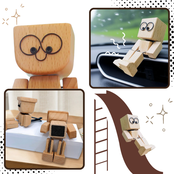 Wooden Bobblehead Figurine With Kinetic Motion For Dashboard Fun