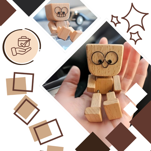 Wooden Bobblehead Figurine With Kinetic Motion For Dashboard Fun