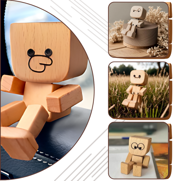Wooden Bobblehead Figurine With Kinetic Motion For Dashboard Fun