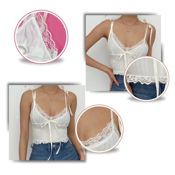 Soft Lace Trim Crop Top With Breathable Comfort And Adjustable Straps