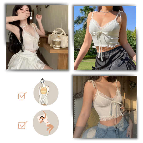 Soft Lace Trim Crop Top With Breathable Comfort And Adjustable Straps