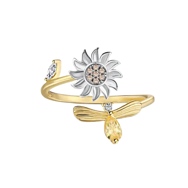 Sunflower Inspired Spinner Ring For Calming Stress Relief Stainless Steel
