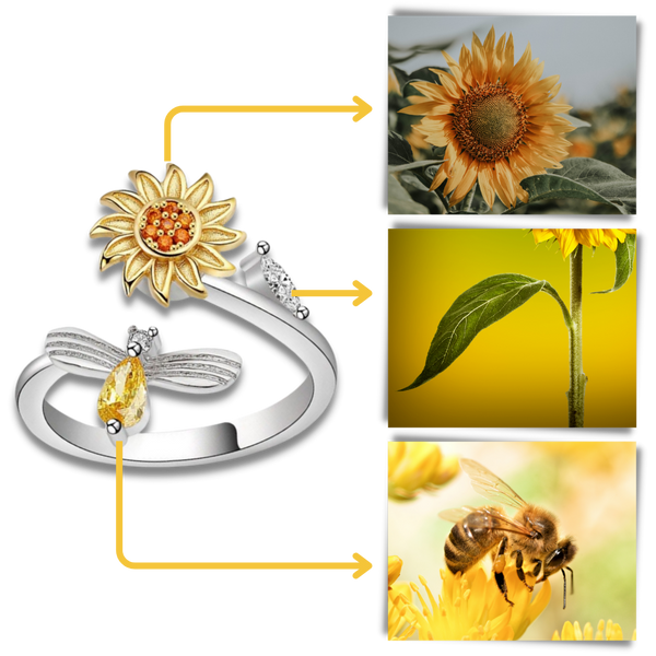 Sunflower Inspired Spinner Ring For Calming Stress Relief Stainless Steel