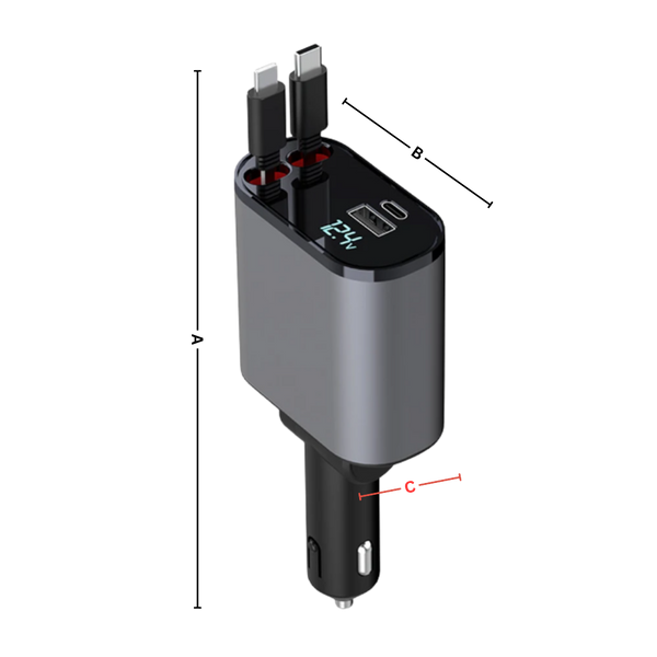 Expandable Car Power Dock With Dual Retractable Cables For Fast Charging