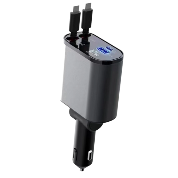 Expandable Car Power Dock With Dual Retractable Cables For Fast Charging