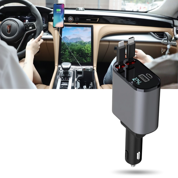 Expandable Car Power Dock With Dual Retractable Cables For Fast Charging
