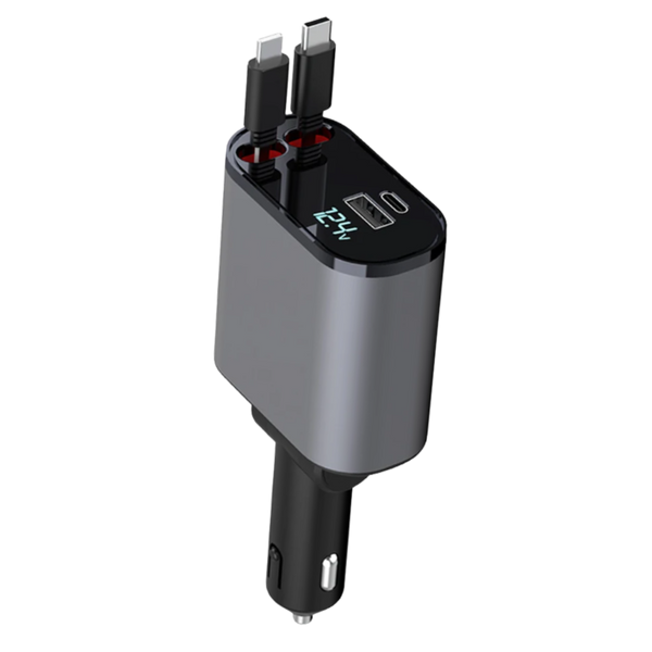 Expandable Car Power Dock With Dual Retractable Cables For Fast Charging
