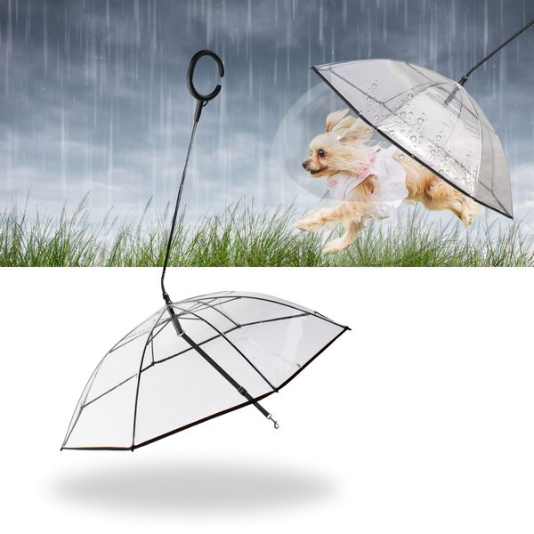 Clear Rainproof Dog Umbrella Leash Keeps Your Dog Dry During Walks