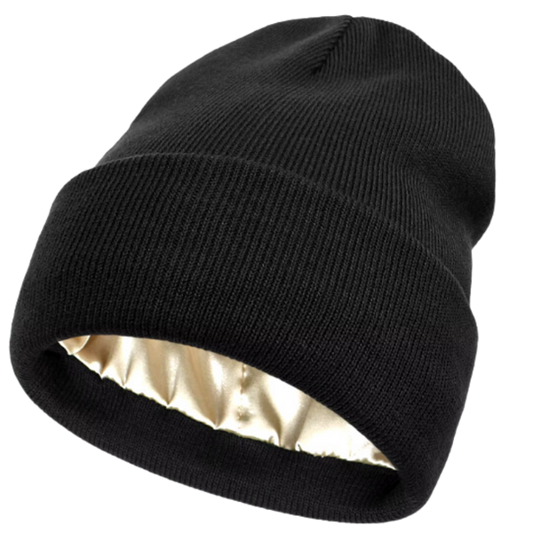 Satin Lined Knit Beanie For Hair Protection And All Day Warmth