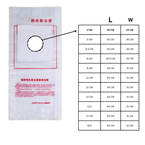 Drill Dust Containment Bags Waterproof For Clean Stable Workspaces