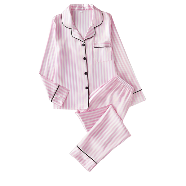 Women's Satin Pajamas Set With Silky Comfort And Front Pocket