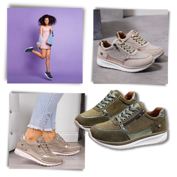 Sparkling Crystal Accent Wedge Sneakers For Added Height And Glamour