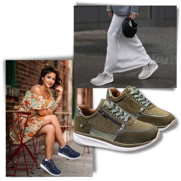 Sparkling Crystal Accent Wedge Sneakers For Added Height And Glamour