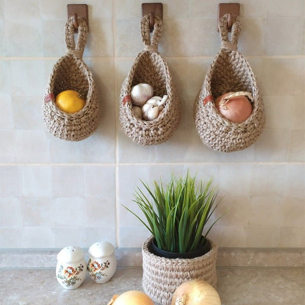 Boho Rustic Woven Hanging Storage Baskets For Kitchen And Home Decor