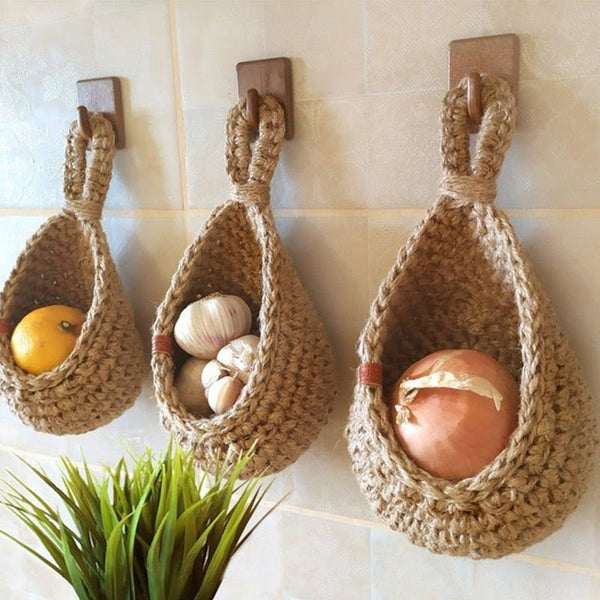 Boho Rustic Woven Hanging Storage Baskets For Kitchen And Home Decor
