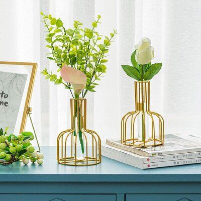 Gold Wire Cage Vase Home Decor Centerpiece Elegant Luxury Metal Flower Holder