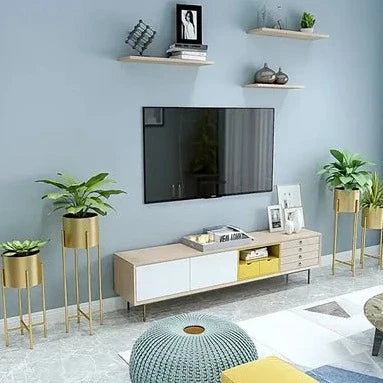 Elegant Metal Planters 2 Piece Set Indoor Outdoor Garden Decor