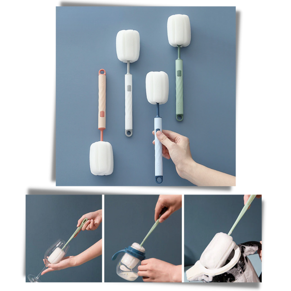 Eliminates Stains Easily With Versatile Bottle Cleaning Sponge Brush