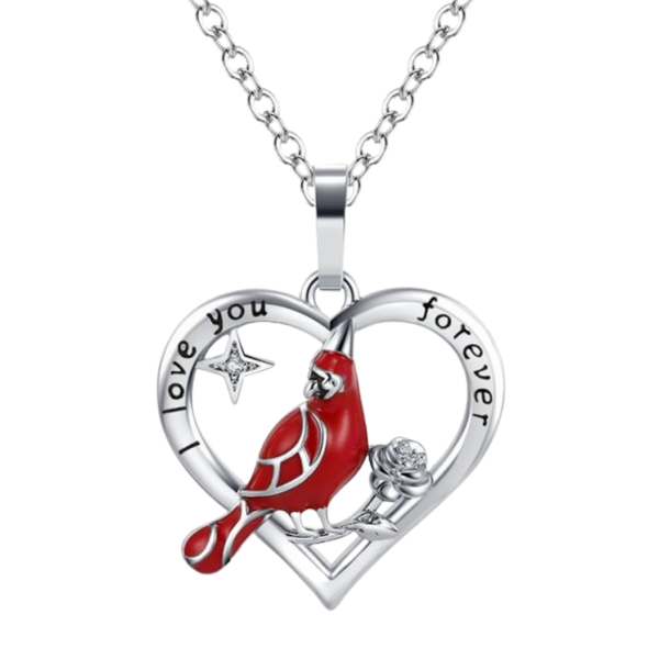 Cardinal Heart Pendant Necklace With Adjustable Chain For Vibrant Colors