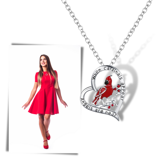 Cardinal Heart Pendant Necklace With Adjustable Chain For Vibrant Colors