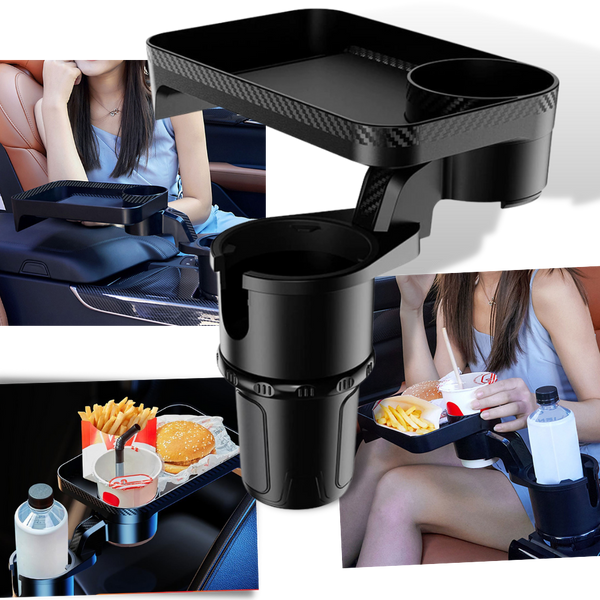 Spill-Proof Car Cup Holder With Rotating Tray For Secure Drinks