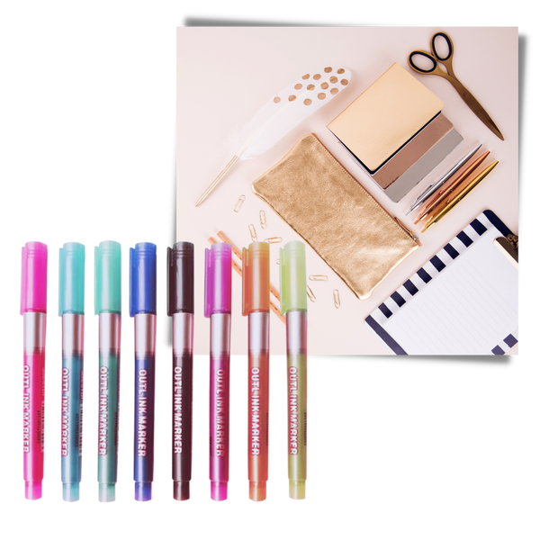 Eight-Pack Double-Line Marker Pens for Long-Lasting Colors