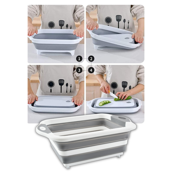 Foldaway Kitchen Cutting Board With Built In Drain Basket